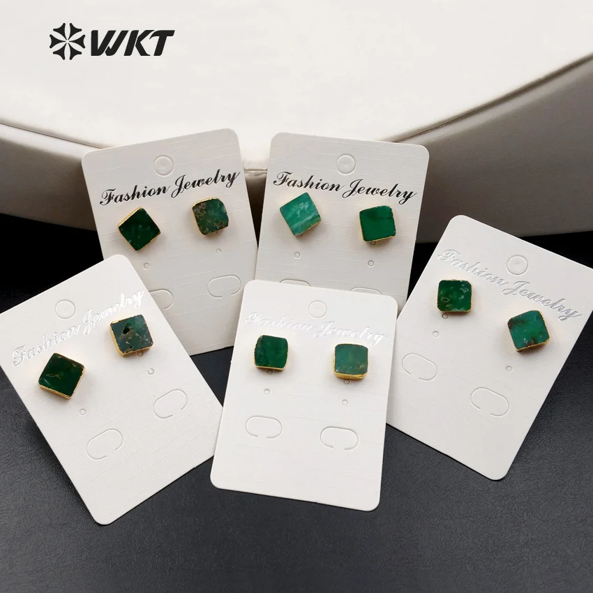 

WT-E371 WKT New Coming Square Stud Earring Natural Chrysoprase Stone Earring For Women Natural Stone Stud Earring