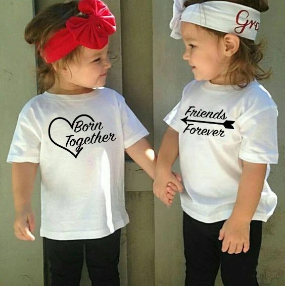 Born Together & Friends Forever White Kids Tshirt Toddler Short Sleeve T-Shirt Child Tshirts  Kids Twins Summer Tops Tees Wear