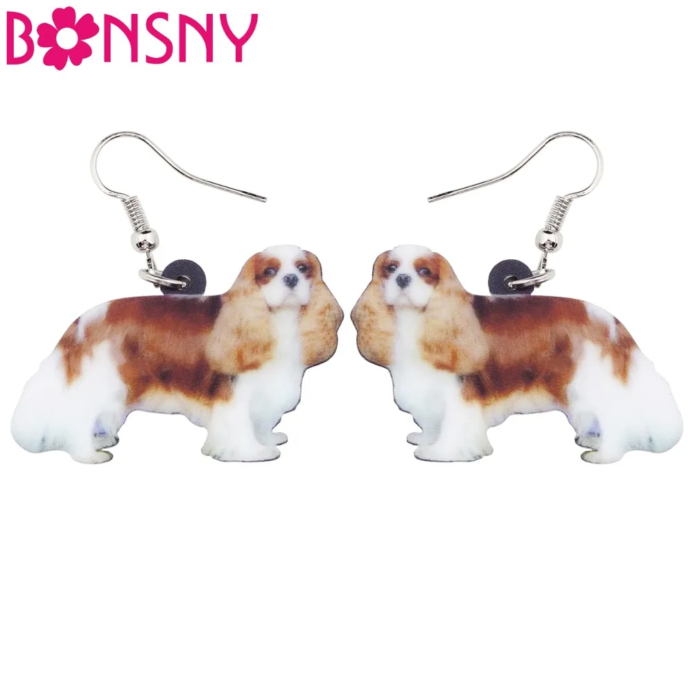 

Bonsny Acrylic Cavalier King Charles Spaniel Dog Earrings Big Long Dangle Drop Animal Jewelry For Women Ladies Teen Accessories