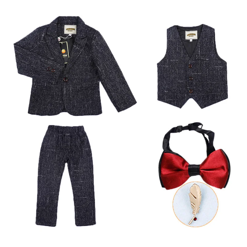 Children Formal Suit For Wedding Flower boys Dress Suit 3 Pieces set Kids Performance Tuxedo jacket+pants +vest+bow tie