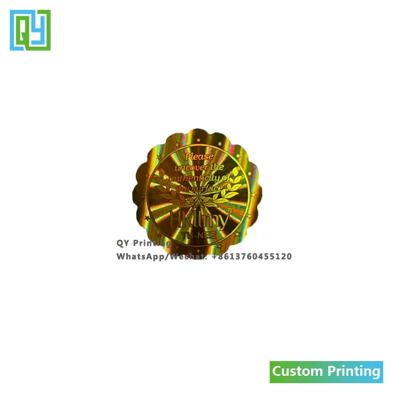 10000pcs 25x25mm Custom Printed 3D Golden Foil Holographic Sticker Custom Hidden Text QR Code Security Seal Label