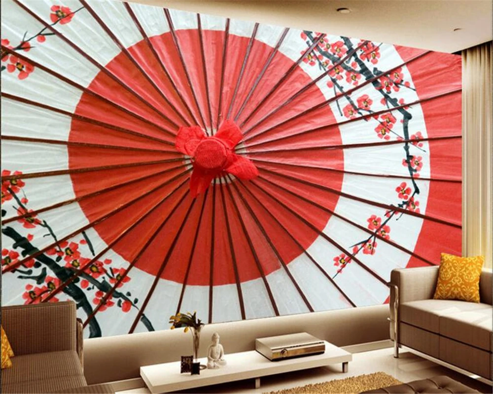 

Beibehang 3D Wallpaper Cubic Umbrella Japanese Living Room TV Background Wall Living Room Bedroom Background 3d papel de parede