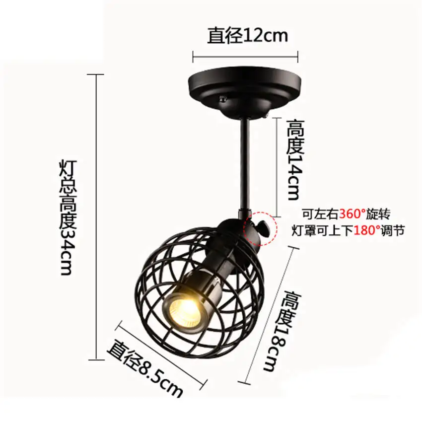 American vintage birdcage led ceiling lamp for dining room bar ktv creative living room spot lights adjustable industrial lamp