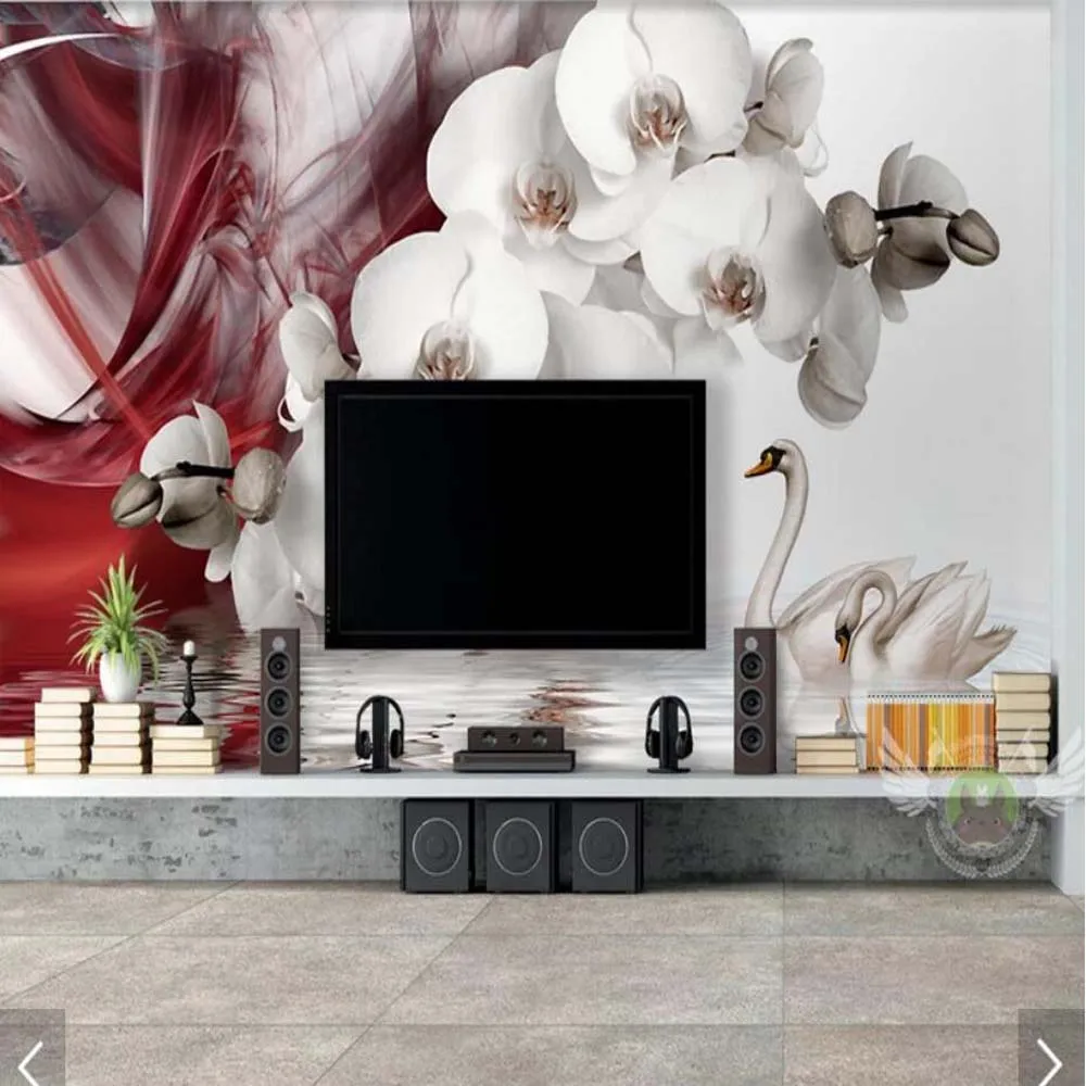 

3D Swan Moth Orchid Flower Wallpaper Mural Art Decals HD Printed Photo Paper Papel De Parede Floral papers Murals