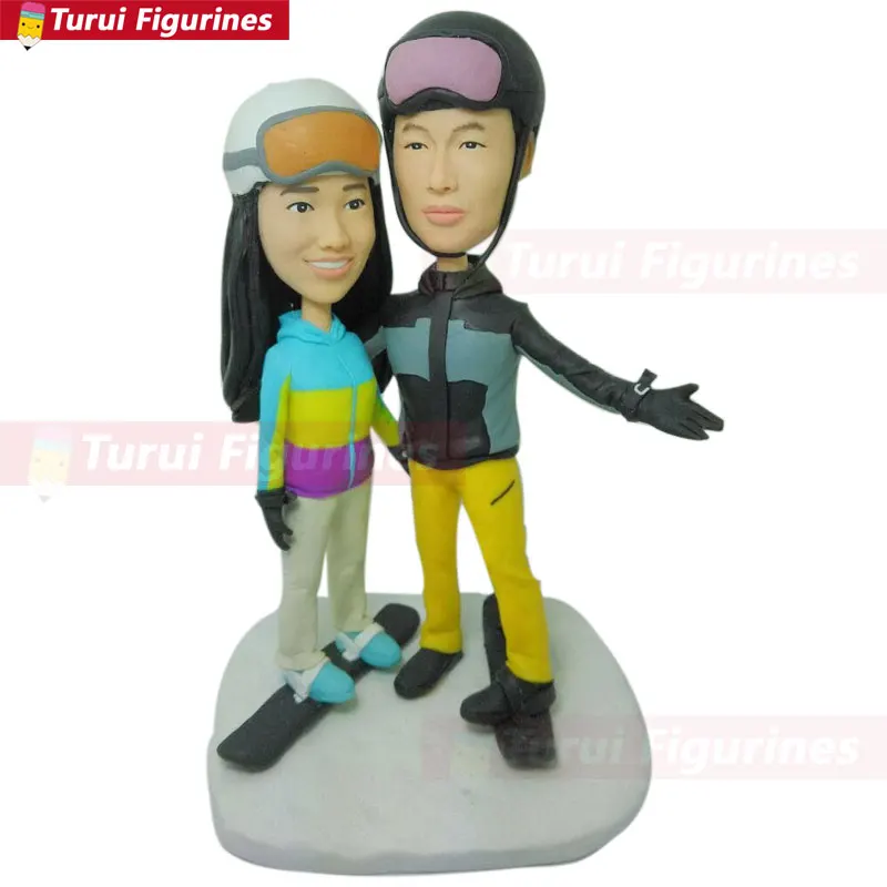 

Snowboarding Personalize Bobble Head Clay Figurine Snowboarding Wedding Cake Topper Snowboarding Girlfriend Boyfriend Gift Anniv