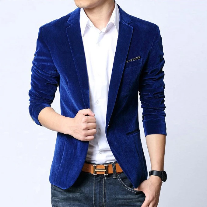 Giacca da uomo slim fit in velluto giacca da uomo 2021 primavera e autunno blu navy blu tacca bavero cappotto casual spedizione gratuita
