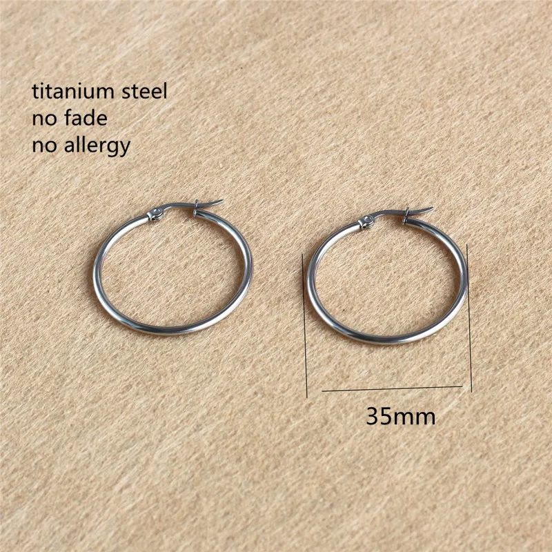 Size 35mm Trendy Brief Round Circle Titanium 316 Stainless Steel Hoop Earrings For Men Women Classic Jewelry