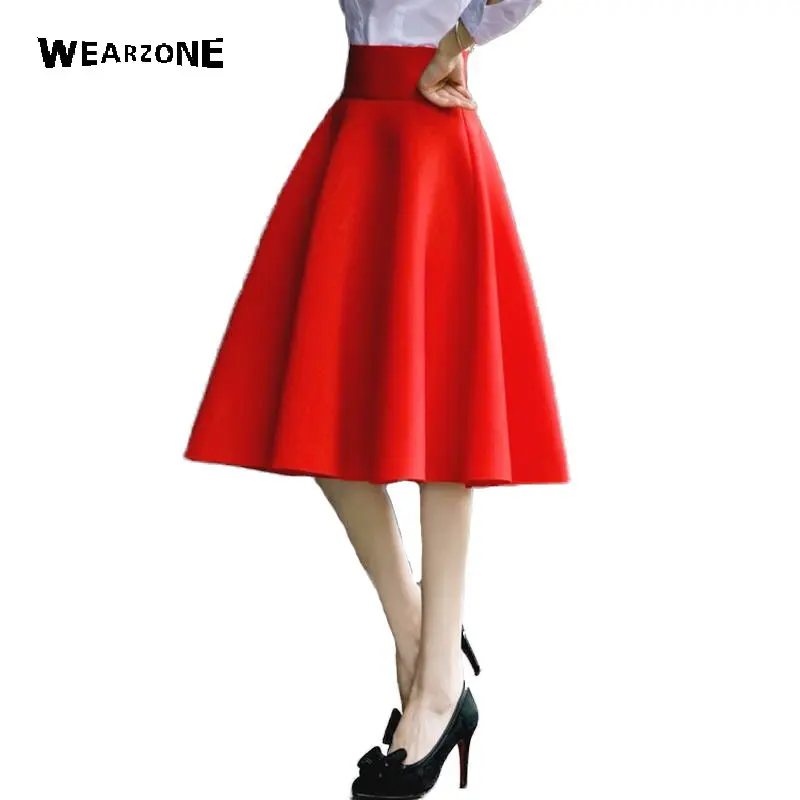 

High Waist Elegant Skirt Knee-Length Women Pleat Flared Skirts Fashion Women Midi Skirt Faldas Saia 5XL Plus Size Ladies Jupe