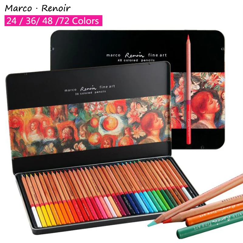 Marco Renoir Professional Color Pencil Iron Box Crayon Colored Pencils Coloring Drawing crayon de couleur Student Art Supplies