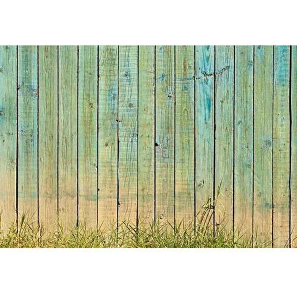 

Green and Blue Painted Wood Wall Backdrop for Photography Printed Grass Newborn Baby Shower Props Kids Photo Studio Backgrounds