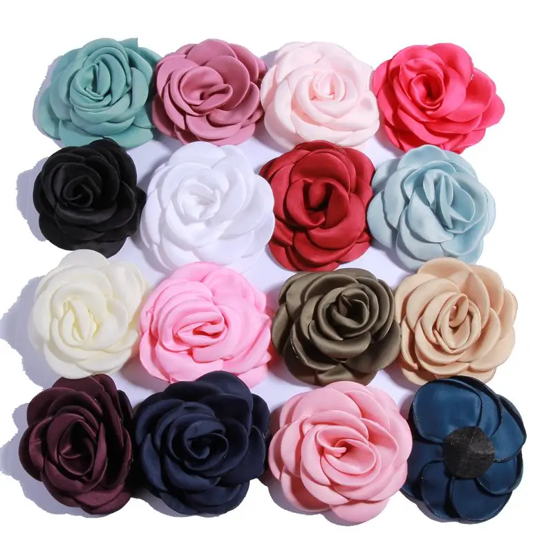 

60PCS 9.5CM Newborn Big Burned Eage Flower For Hair Clips Rolled Rose Satin Fabric Flowers For Apparel Hair Accessories