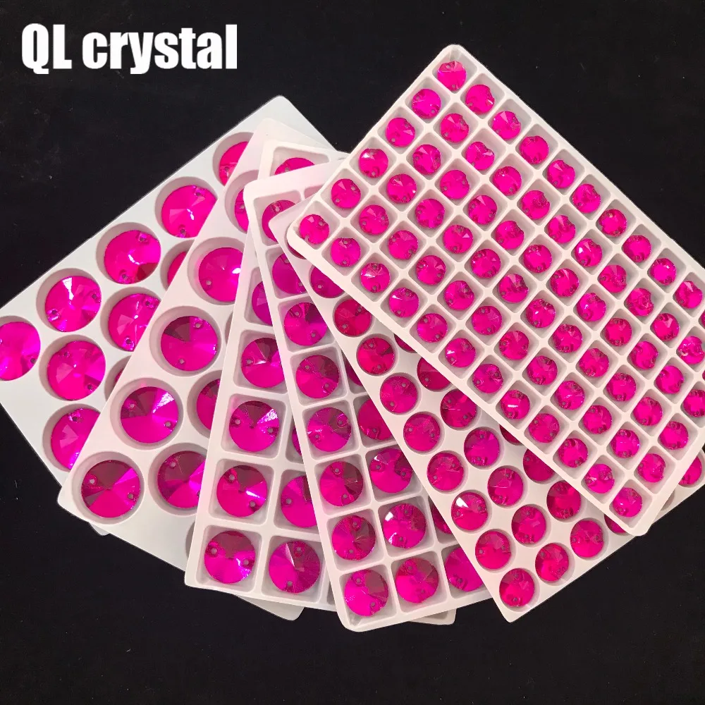 QL Glass Crystal Sew on Rhinestones rose red Flatback  Round stone for wedding dress DIY clothing bags shoes accessories