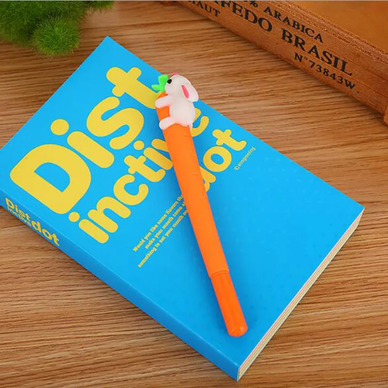 New Korean Fashion Animal Image Game Creative White Rabbit Love Carrot Student Black Neutral Office Pen Signature Pen Stationery