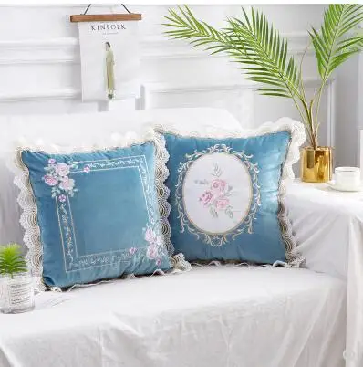 pastoral style velvet cushion cover floral frill pillowcase decorative square lace pillow cover