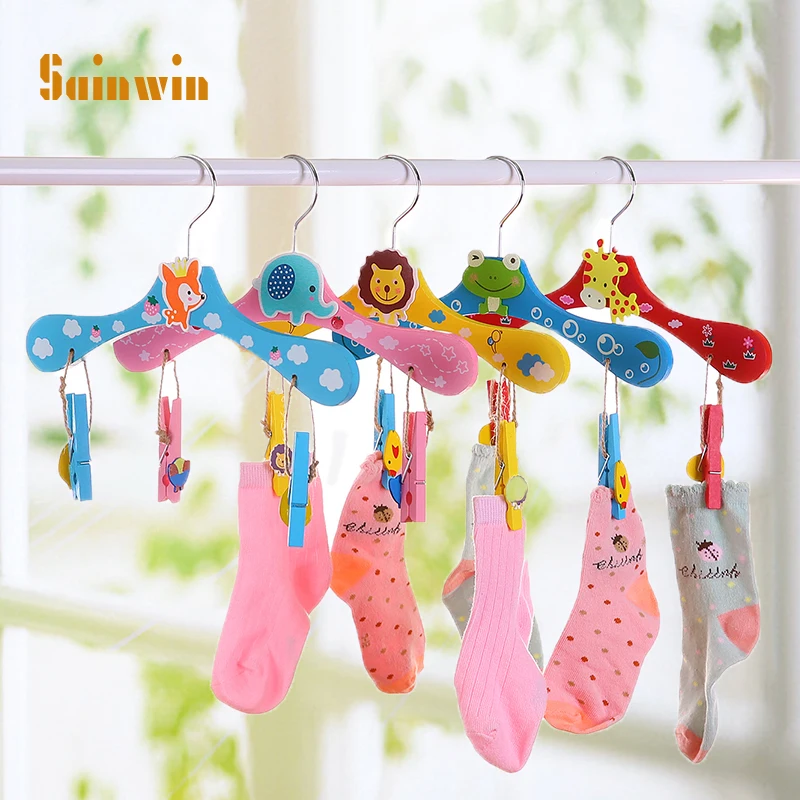 Sainwin 5pcs/lot 27cm Baby Wood Hangers For Clothes Wooden Cartoon Animal Child Hanger Wooden Clothes Rack