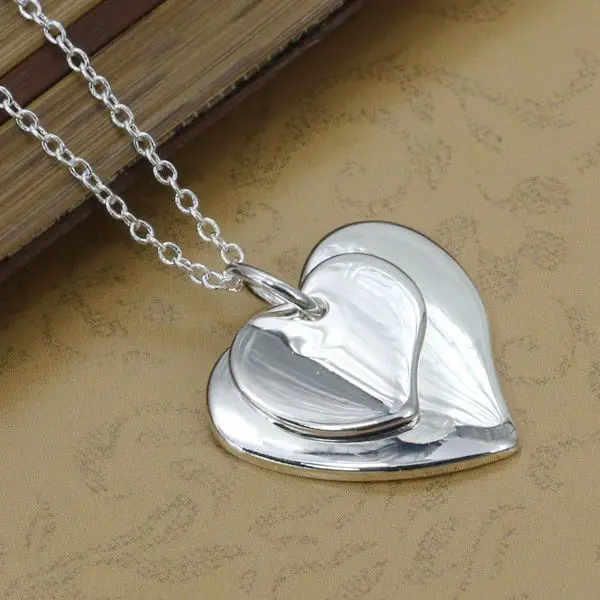 P140 fashion jewelry chains necklace Silver plated pendant Double Heart license /bgpajxwasp