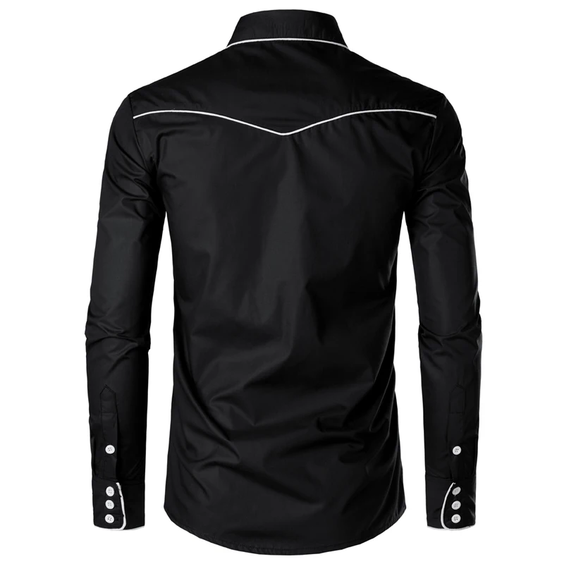 Camisa ocidental de vaqueiro manga comprida masculina, bordada à moda, slim fit, camisas casuais para festa de casamento, marca masculina
