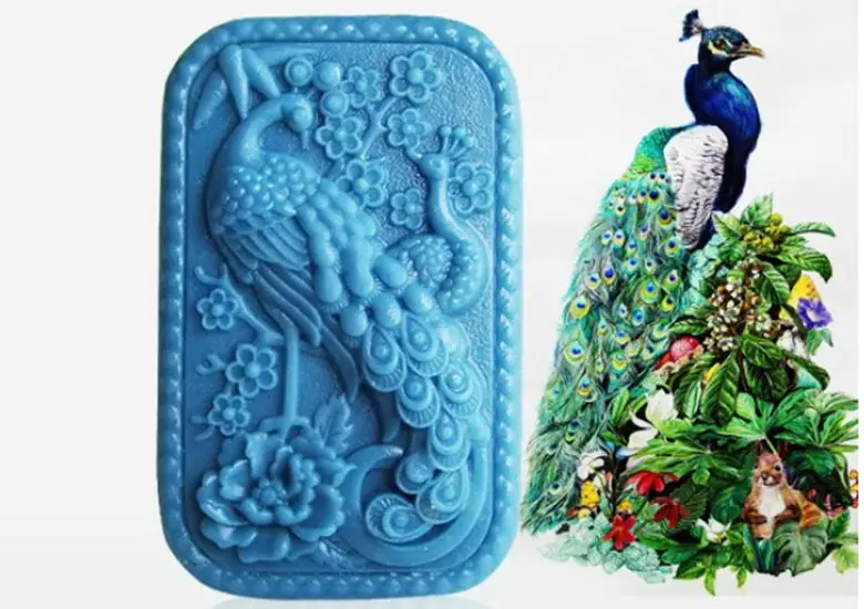 

Mold Silicone Handmade Soap Molds Auspicious Peacock Beautiful Pattern Food Grade Mould Aroma Stone Molds Silicone Rubber PRZY