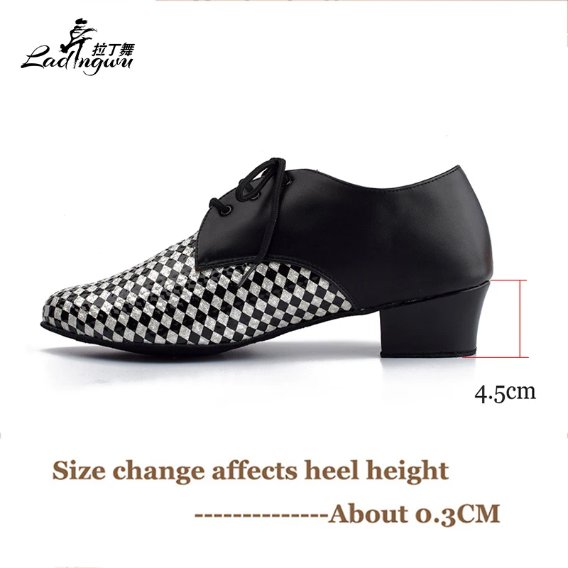 Ladingwu Modern Men\'s Ballroom Dance Shoes Rhombus pattern PU and Microfiber Synthetic Leather Latin Dance Shoes Men Heel 2.5cm