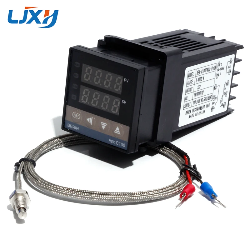 LJXH REX-C100 Digital PID Temperature Thermostat Controller with M6 Thread Type K Thermocouple SSR/Relay Output Controller Kit