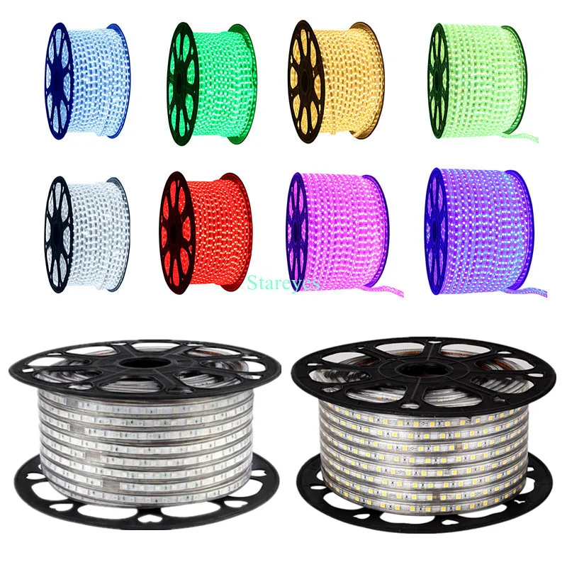 Free shipping 10 Rolls 1000M 220V 5050 SMD 60LED/M 8mm PCB IP67 Waterproof LED Flexible strip light Ribbon RGB Single color tape