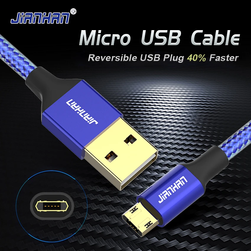 Reversible Micro Double side USB Cable 5V2A Fast Charging Data cord Plug For Samsung Xiaomi Android Phone Braided power plu