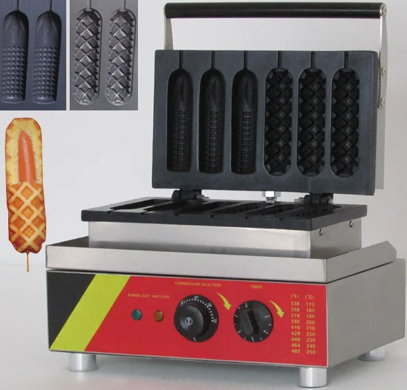 

six pieces two shape Muffin hot dog & corn waffle machine / lolly waffle maker machine