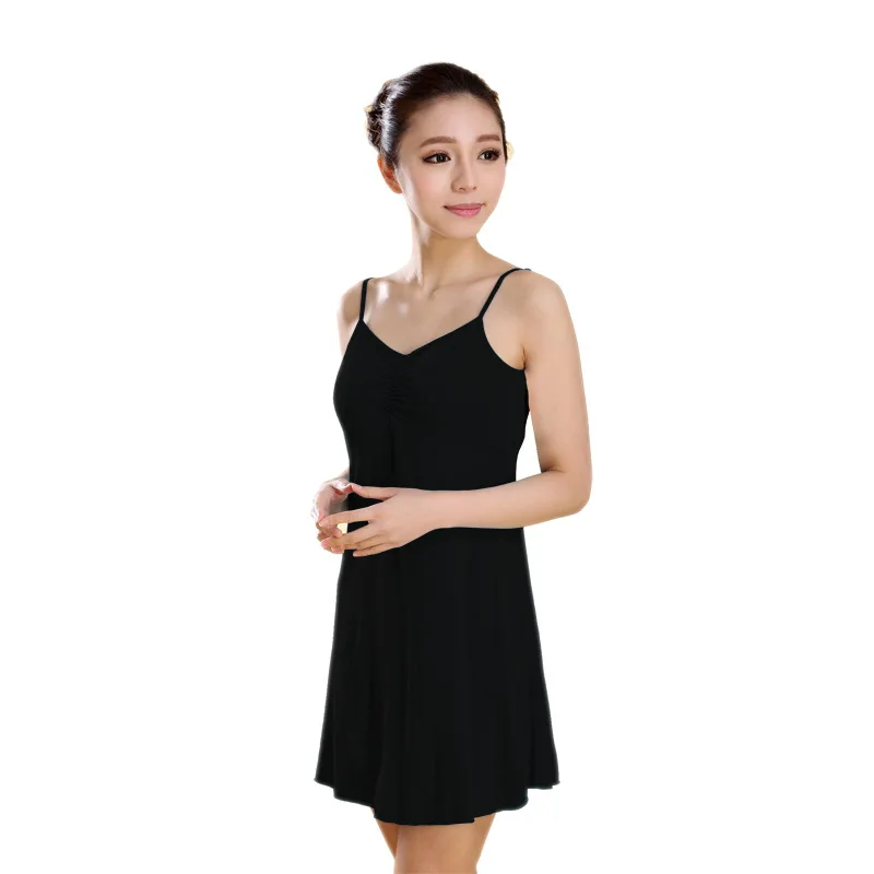 Women Modal Slim sleepwear Ladies nightgown Breast pad Camisole Sling homewear elegant V neck nightdress