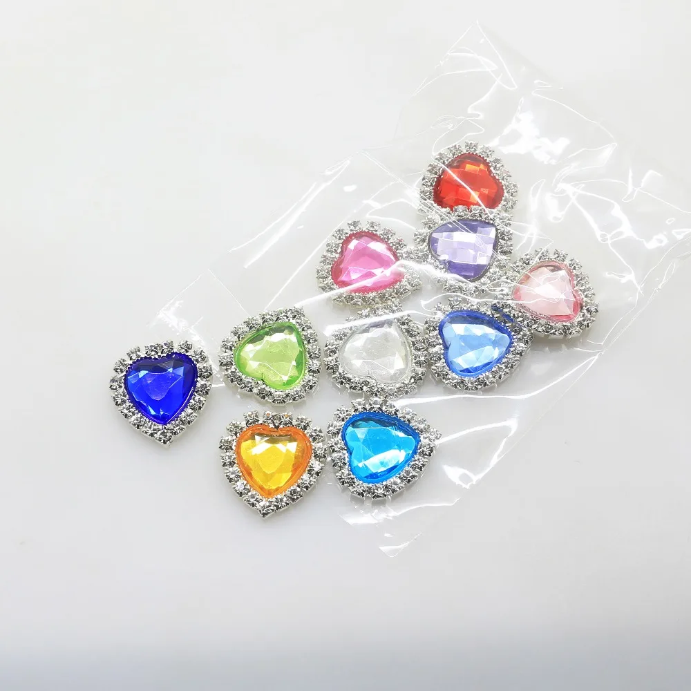 wholesale Heart-shaped 21*20MM acrylic rhinestone button flatback can mix colors 50PCS/lot