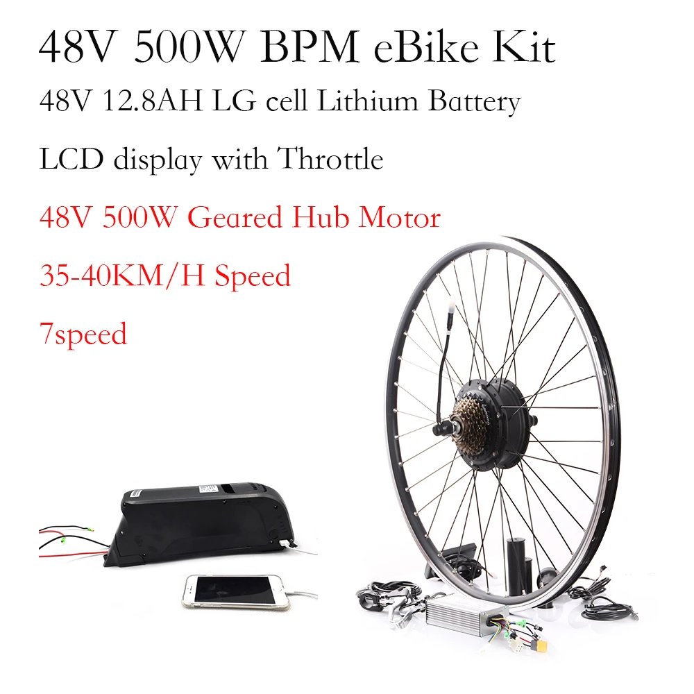 

Rear motor BPM 48V 500W electric bike conversion kit 48v 12.8ah Lithium battery 60-80km distance