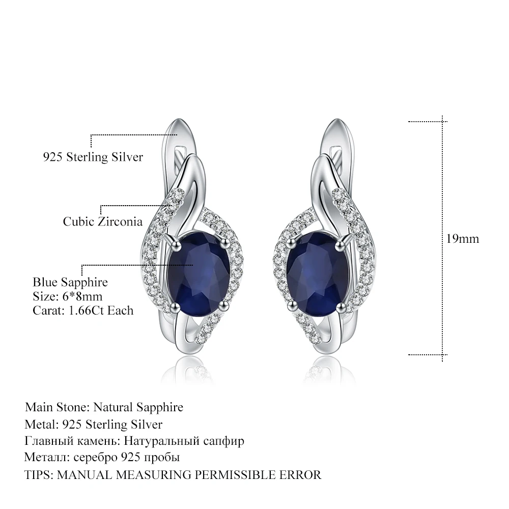 GEM\'S BALLET 3.32Ct Natural Blue Sapphire Engagement Earrings 925 Sterling Silver Gemstone Stud Earrings for Women Fine Jewelry
