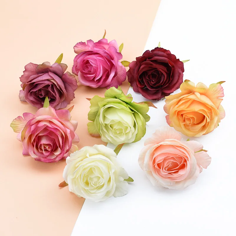 5pc Silk Roses Flower Wall Scrapbooking Artificial Plants Decorative Flowers Wreaths Diy Gifts Box Home Wedding Decor Needlework