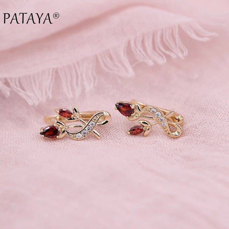 PATAYA Luxury Trendy Crystal Drop Earrings 585 Rose Gold Color Flower Cubic Zircon  Earrings Fashion Women Original Jewelry