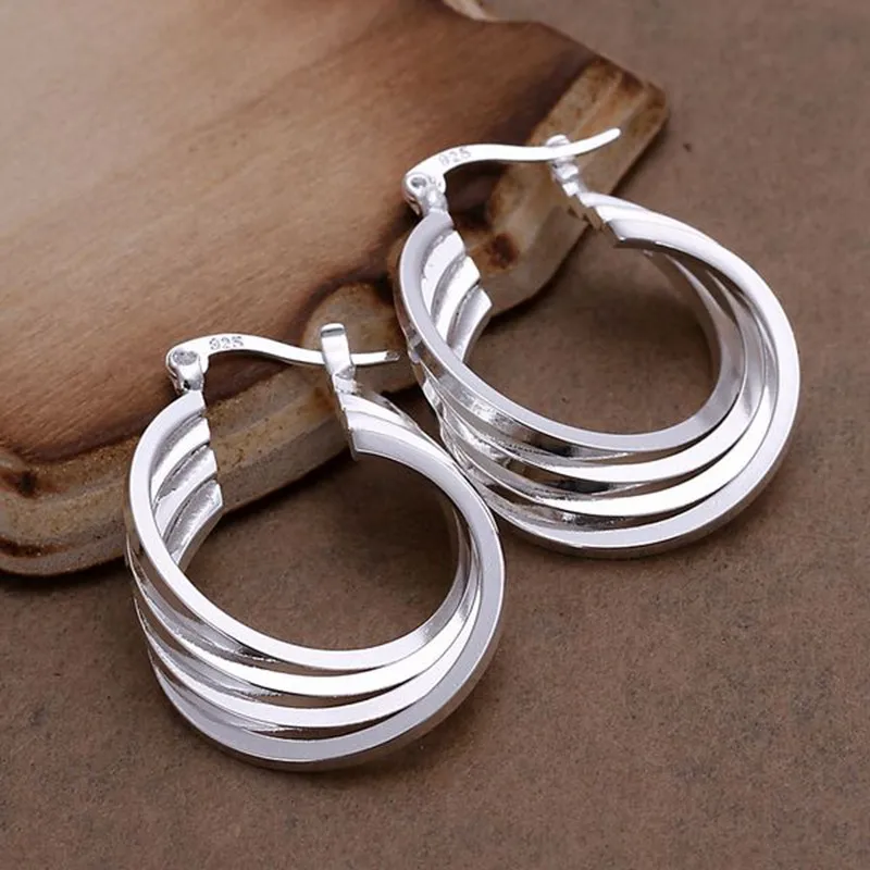 fashion jewelry Earring For Women, Plated Earrings Four Ring Earrings E157 /QNFSBEII KIDCOBCQ silver color