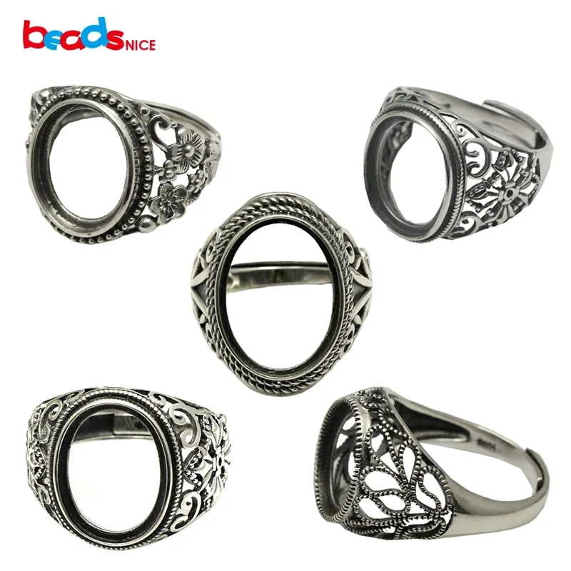 Beadsnice Thailand Silver Rings DIY Ring Setting Antique Style Filigree Ring Base for Oval Stones 925 Silver Rings ID 34080