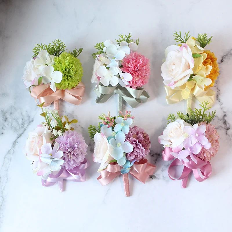 YO CHO – ensemble de Corsage et boutonnière pour marié, broches de mariage, boutonnière de poignet de mariée, Bracelet à fleurs, décor de fête