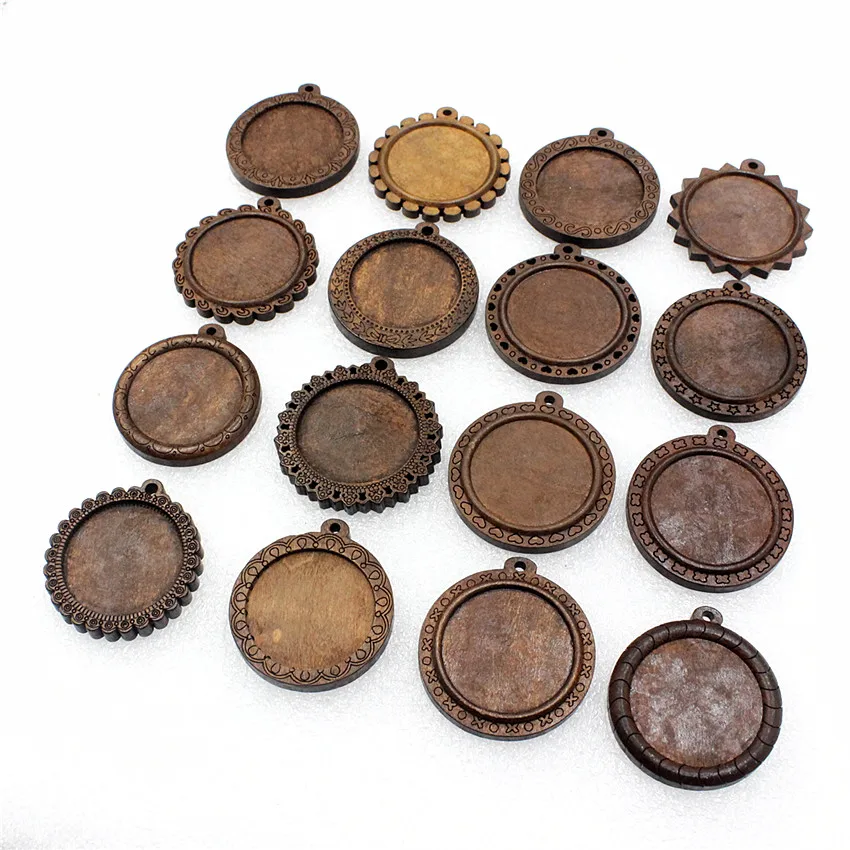 Fit 30mm Wooden Round Vintage Glass/Cabochon Frame bezel Settings, Bezel For DIY Bracelet Hole: approx 3mm 5pcs/lot K06016