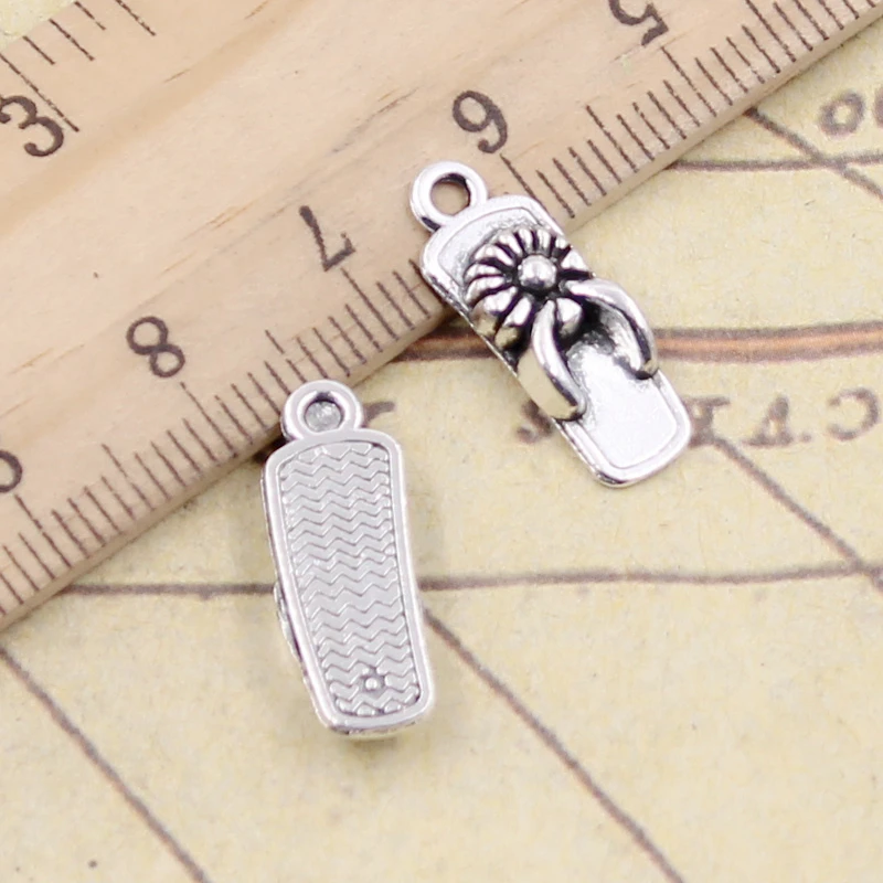 20pcs Charms Flip Flop Slippers 19x6mm Tibetan Silver Color Pendants Antique Jewelry Making DIY Handmade Craft