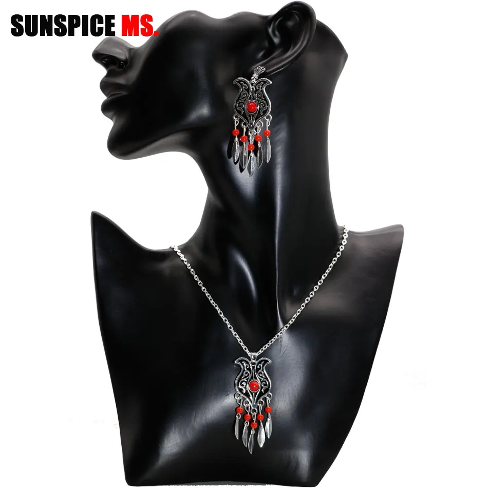 SUNSPICE MS 3Pcs Black Bridal Wedding Jewelry Sets Silver Color Bohemia Sequins Earring Necklace Ring Women Dubai Ethnic Bijoux