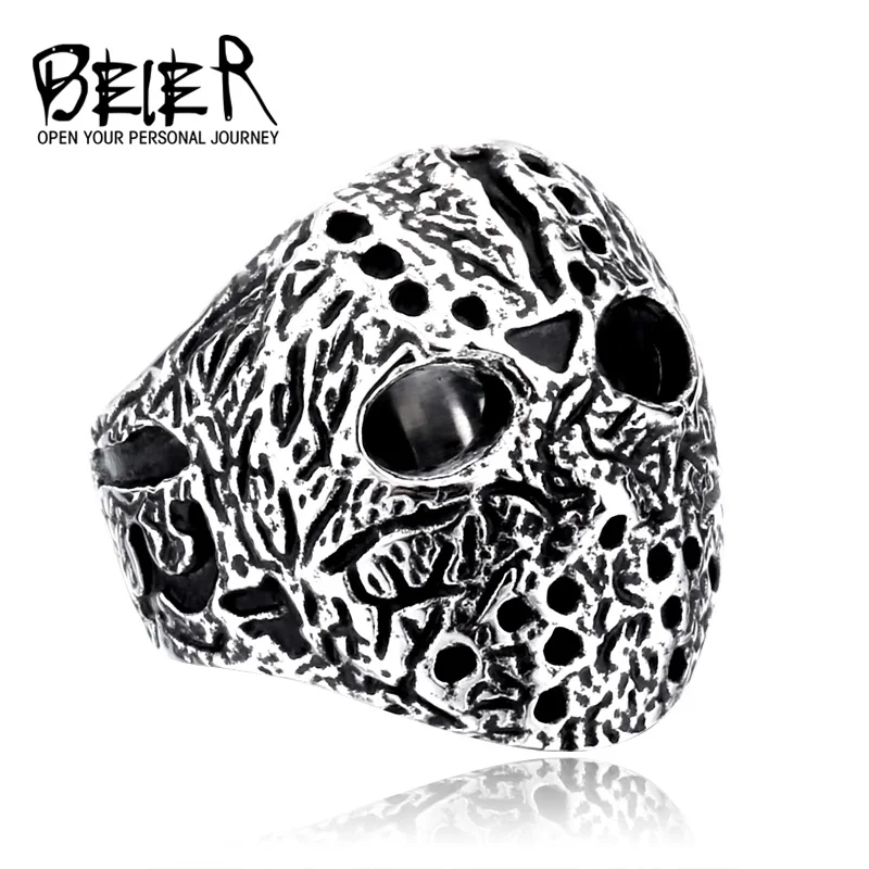 BEIER New Halloween Men Ring 316L Stainless Steel Biker Jason Voorhees Hockey Antique Jewelry BR8-192