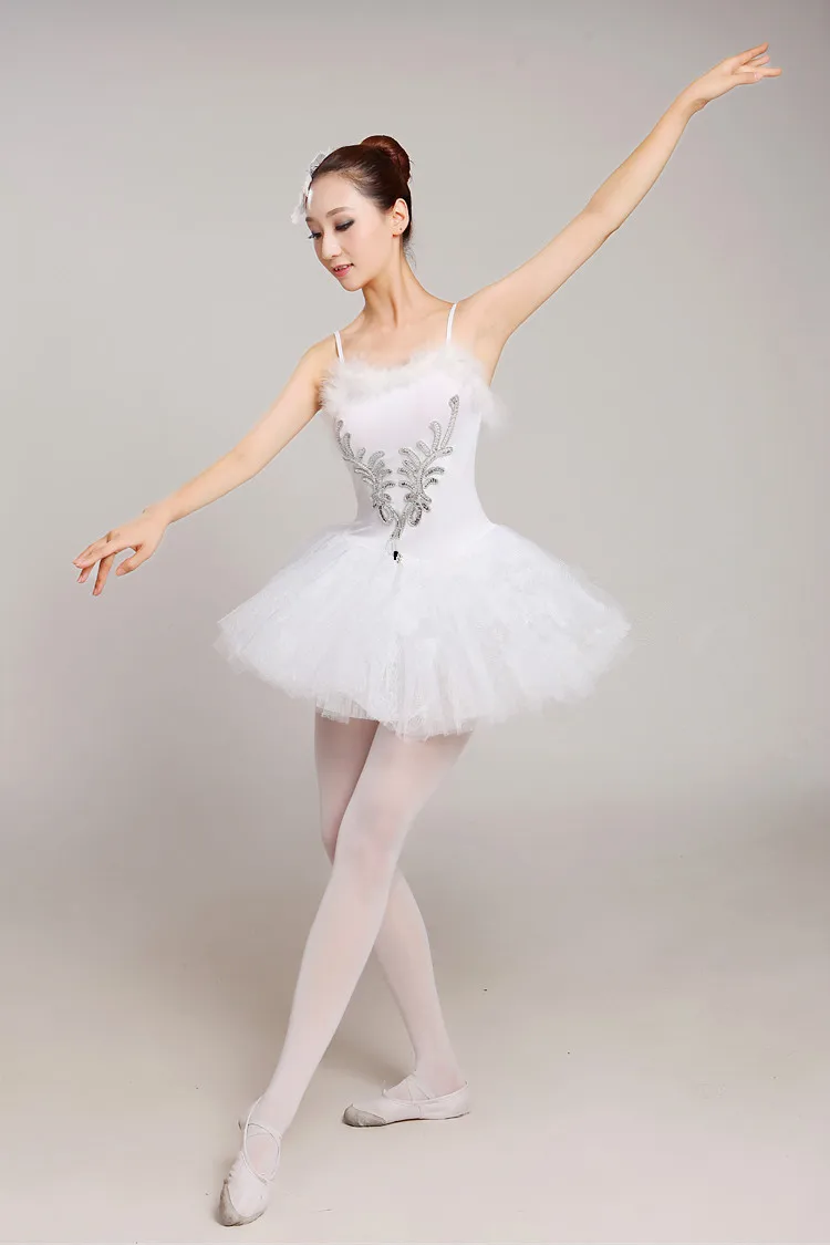 Adults White Swan Lake Ballet Dress Women Ballerina Tutu Costume Classical Ballet Leotard Stage Performance Dancewear