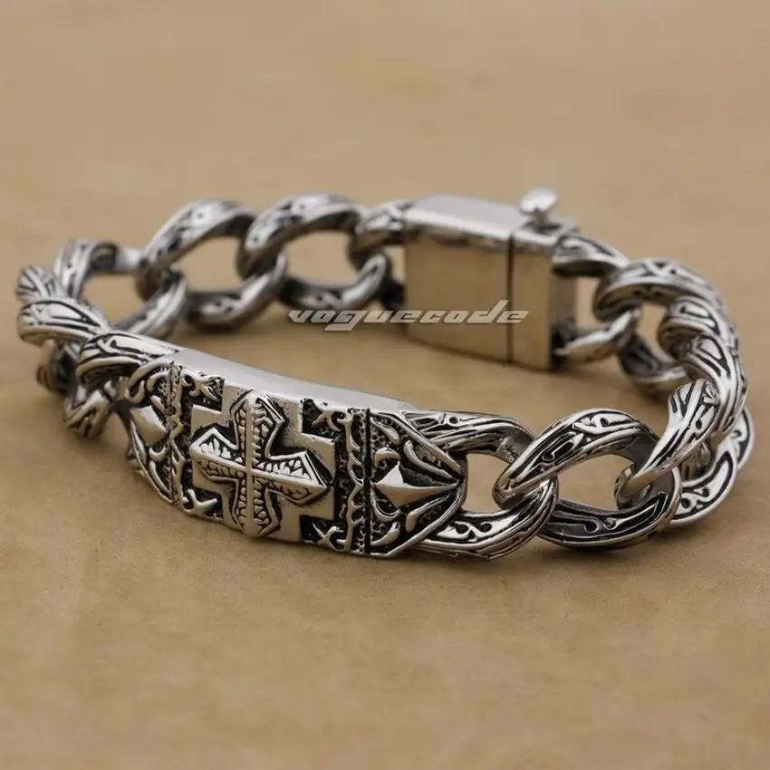 

8 Lengths 316L Stainless Steel Cross Mens Biker Bracelet 5C016