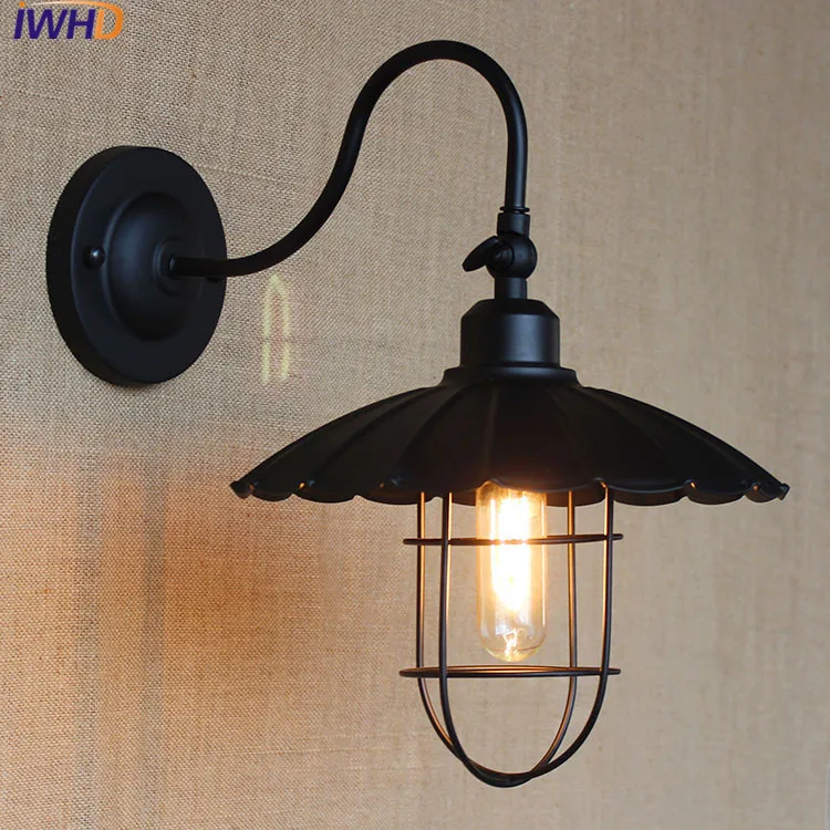 

IWHD Modern Metal Wall Sconce Lampara Led Retro Vintage Industrial Iron Swing Arm Black Wall Light Iron Led E27 Edison Bulb Lamp