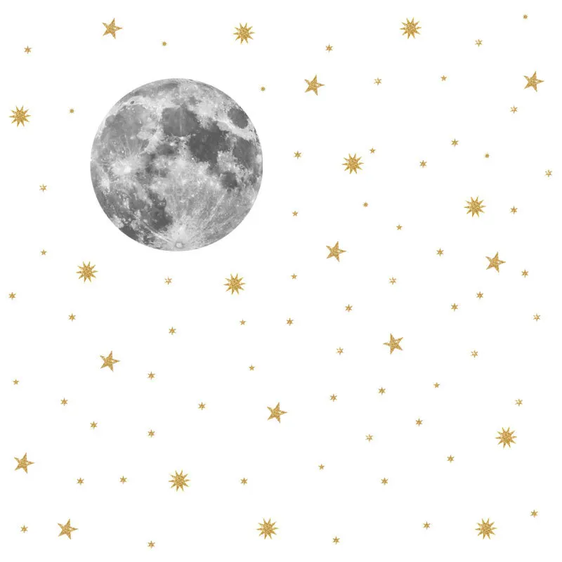 Moon And Gold Stars Wall Sticker For Kids Rooms Bedroom Background Decorations Home Wallpaper Creative Combination Mural Decals