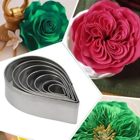 New 7pcs/set Kitchen Baking Mold Fondant Party Decor Water Droplet/Rose Petal Cookie Cake Cutters Biscuit Pastry Mould Cute