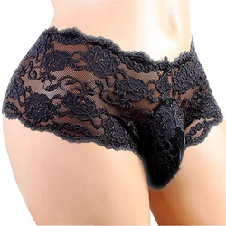 M L XL XXL XXXL Hot Sexy Mens Lace Underwear Sissy Grid Boxer Seamless Enhance Pouch Sexy Mens Boxer ropa interior hombre