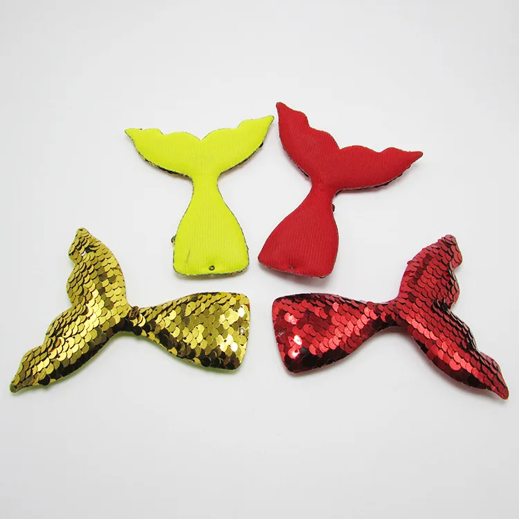 12pcs/lot 9x8.5cm Sequin Mermaid Tail With hole Padded Patches for Keychain Fish Tail Appliques for Clothing Sewing