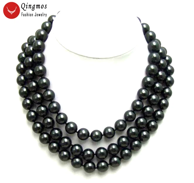 

Qingmos Black Sea Pearl Necklace for Women with 12MM Round Black Sea Shell Pearl Necklace 3 Strands Chokers Jewelry Nec5352