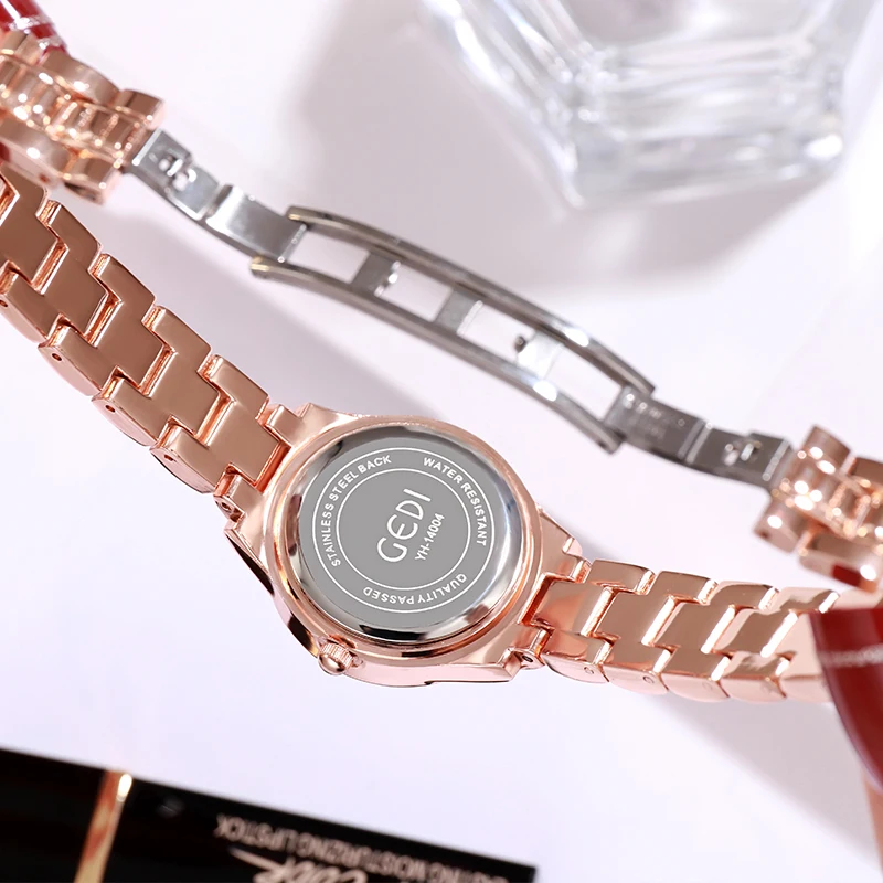 GEDI-ساعة كوارتز فاخرة للنساء ، سوار سبيكة ، ساعة يد نسائية ، لون ذهبي وردي