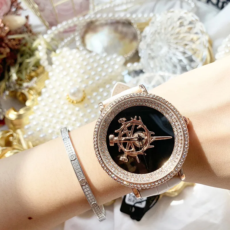 Europe Popular Big Size Women Diamond Watches Luxury Full Crystals Dress Wrist watch Spinning Sword Watch Rotating Quartz Reloj